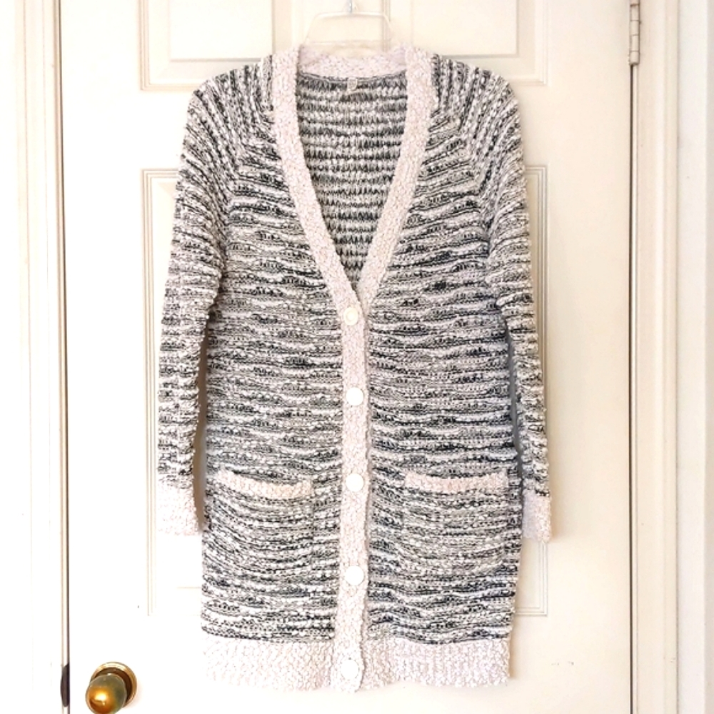 NWOT. Woman's Multi color long crochet V-Neck cardigan.